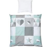 ROBA - Biancheria da letto 2 pezzi, "Happy Patch mint",100 x 135 cm, 100% cotone, copripiumino e federa