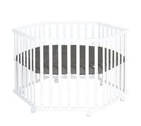 roba Box Esagonale per Bambini e Neonati Luxe Graphite quilted - con Materassino e Ruote con Freni - Regolabile in 3 Altezze - da 0 a 24 Mesi - Legno Bianco