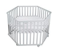 roba Box Esagonale per Bambini e Neonati Sternenzauber - con Materassino e Ruote con Freni - Regolabile in 3 Altezze - da 0 a 24 Mesi - Legno Laccato Grigio