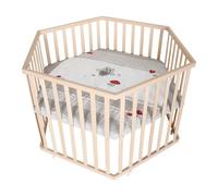 roba Box gioco 'Adam & Gufo' - recinto esagonale per bambini - recinto sicuro con rivestimento incluso - mobile grazie alle ruote - legno naturale