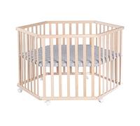 roba Box per Bambini Cosiplay + Materassino roba Style Grigio, Esagonale, Ruote con Freni, Base Regolabile in Altezza su 4 Livelli, Legno Bio Naturale