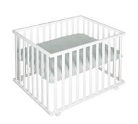 roba Box per Bambini + Materasso roba Style Verde, 75 x 100 cm, Rettangolare, Base Regolabile in Altezza su 3 Livelli, Ruote con Freni, Legno Laccato Bianco