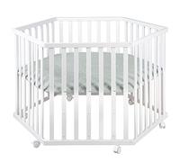 roba Box per Bambini roba Style - Esagonale - Cuscinetti di Protezione - Paracolpi - Regolabile in 3 Altezze - 6 Ruote con Freni - Legno Laccato - Bianco e Verde