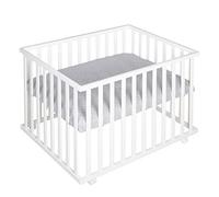 roba Box per Bambini roba Style - Rettangolare 75 x 100 cm - Cuscinetti di Protezione - Paracolpi - Regolabile a 3 Altezze - 4 Ruote con Freni - Bianco e Grigio