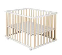 roba Box Pieghevole 74 x 100 cm, Evolutivo e Salvaspazio, Altezza Regolabile su 2 Livelli, 4 Ruote con Freni, Legno Laccato Bianco e Naturale