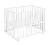 roba Box Pieghevole 74 x 100 cm, Evolutivo e Salvaspazio, Altezza Regolabile su 2 Livelli, 4 Ruote con Freni, Legno Laccato Bianco