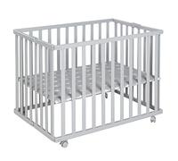 roba Box Pieghevole 74 x 100 cm, Evolutivo e Salvaspazio, Altezza Regolabile su 2 Livelli, 4 Ruote con Freni, Legno Laccato Grigio