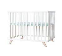 roba Box Rettangolare in Legno Massiccio Bio 75 x 100 cm + Inserto Lil Planet Verde Morbido e Traspirante - Certificato OEKO-TEX e GOTS - Base Regolabile in Altezza - Designo Retro - Laccato Bianco