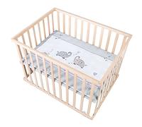 roba Box Rettangolare per Bambini Jumbo Twins - 75 x 100 cm - con Materassino e Ruote con Freni - 3 Altezze Regolabili - 0-24 Mesi - Legno Naturale
