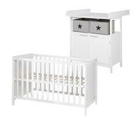 roba Cameretta per Bambini Hamburg - Set 2 pezzi - Fasciatoio con Cassettiera + Lettino 60 x 120 cm Regolabile in Altezza - Mobili con Cassetti - Legno Laccato Bianco