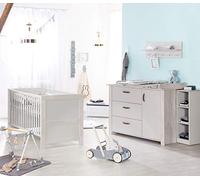 roba Cameretta per Bambini "Mila", Lettino Combinato 70 x 140 cm, Fasciatoio con Cassettiera, Bianco/Grigio