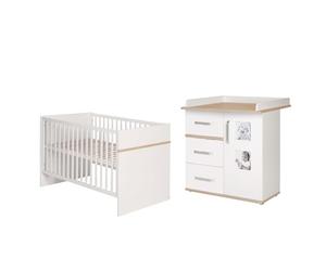 roba Cameretta per Bambini "Pia", 2 Pezzi, Lettino Combinato 70 x 140 cm, Fasciatoio con Cassettiera, Bianco