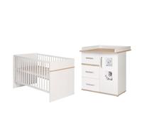 roba Cameretta per Bambini Pia - Set 2 Pezzi con Lettino Combinato 70 x 140 cm e Fasciatoio con Cassettiera - Bianco/Rovere