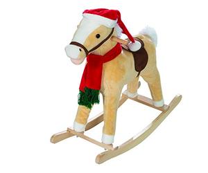 roba Cavallo a dondolo, Con sciarpa e cappello di Natale, Imbottito, 63 x 31 x 73 cm, Da 24 mesi in su, Beige bianco