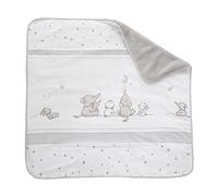 roba Coperta per Neonati e Bambini Magic Stars - Lato Felpato - Lato Cotone 100% - per Lettino, Culla e Passeggino - Motivo con Stelline ed Elefantini - 80 x 80 cm - Bianco e Grigio