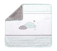 roba Coperta per Neonati e Bambini Happy Cloud - Lato Felpato - Lato 100% Cotone - per Lettino, Culla e Passeggino - Motivo con Nuvolette - Grigio e Verde