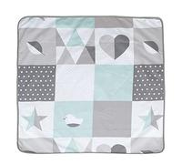 roba Coperta per Neonati e Bambini Happy Patch - Lato Felpato - Lato Cotone 100% - per Lettino, Culla e Passeggino - Motivo con Fantasia - 80 x 80 cm - Grigio e Verde