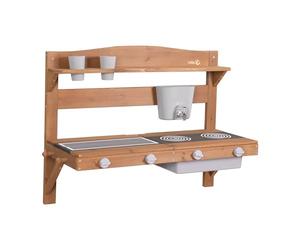 roba Cucina Giocattolo da Esterno da Appendere - con Accessori - Resistente alle Intemperie - Regalo di Compleanno, Natale - Legno Certificato FSC - Teak Naturale Chiaro
