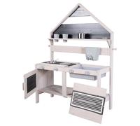 roba Cucina Giocattolo da Esterno - Giardino Terrazza Aria Aperta - con Accessori - Legno Certificato FSC - Robusta e Resistente alle Intemperie - a Forma di Casetta - dai 18 Mesi - Grigio