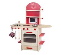 roba Cucina Giocattolo, in Legno Naturale, con fornelli, Lavello, Rubinetto e scaffale, Rosso