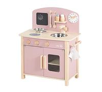 roba Cucina Giocattolo per Bambini, con Piano Cottura + Lavello, Accessori in Metallo e Legno, a Partire dai 3 Anni, Legno Naturale e Laccato Rosa