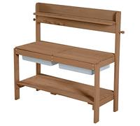 roba Cucina Per Bambini Sabbia e Acqua Fun - Multifunzionale - Tavolo da Esterno per Attività all'Aperto con 2 Vasche - Coperchio in Legno Massello Laccato Teak