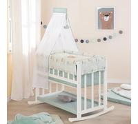roba Culla in Legno 4-in-1 Woodland Buddies 45 x 90 cm - Co-Sleeping, Culla & Panchina - Altezza Regolabile - Incl. Tessili & Baldacchino - Bianco/Verde Pastello