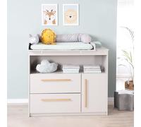 roba Fasciatoio Lea con fasciatoio rimovibile - Fasciatoio con 2 cassetti e 1 anta - Maniglie in legno - Beige/Grigio