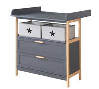 roba Fasciatoio per Bambini con Cassettiera Berlin - con 2 Cassetti - con 2 Scatole in Stoffa - Evolutivo - 1 Vano Aperto - Altezza Ergonomica - Legno di Bambù - Grigio Antracite