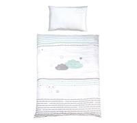 roba Kinderbettwäsche 100 x 135 cm - Happy Cloud - Bettwäsche Set für Mädchen & Jungen - 2-teilig inkl. Decken & Kissenbezug aus Baumwolle - Wolken Motiv - Mint/Weiß