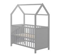 roba Lettino a Forma di Casa 60 x 120 cm - Certificato FSC - Culla Co-sleeping - Regolazione in 6 Altezze Diverse - Trasformabile - Legno Laccato Grigio