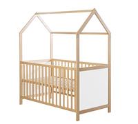 roba Lettino a Forma di Casa 70 x 140 cm - Certificato FSC - Letto Combinato - Regolazione in 3 Altezze Diverse - Trasformabile - Legno Laccato Bicolore