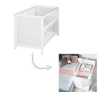 roba Lettino Co-sleeping 60 x 120 cm, Rete a Doghe Incluso, Regolabile in Altezza, 5 Pioli Estraibili, da Attaccare al Letto dei Genitori, Legno Bianco