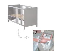 roba Lettino Co-sleeping 60 x 120 cm, Rete a Doghe Incluso, Regolabile in Altezza, 5 Pioli Estraibili, da Attaccare al Letto dei Genitori, Legno Grigio
