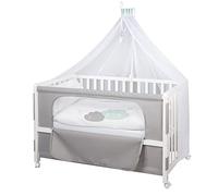 roba Lettino Co-Sleeping Happy Cloud, per Neonati e Bambini, 60 x 120 cm, Biancheria per Lettino Inclusa, si Aggancia al Letto dei Genitori, 6 Altezze Regolabili, Legno Laccato Bianco