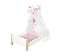 roba Lettino per Bambole "Scarlett", Legno, Accessori in Tessuto, Biancheria da Letto e Baldacchino, Bianco