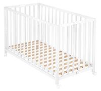roba Lettino Pieghevole Fold Up 60 x 120 cm - per Neonati e Bambini - Regolabile in 3 Altezze Diverse - Ruote con Freni - Capacità Max 40 kg - Legno Laccato Bianco