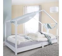 roba Letto a Casetta 90 x 200 cm - per Bambini - Livello Pavimento - Principio Montessori - Telaio Robusto - Ecosostenibile - da 0 a 12 Anni - Legno Bianco