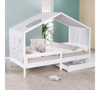 roba Letto a casetta da 90 x 200 cm, letto per bambini secondo il principio Montessori, con rete a doghe e protezione anticaduta integrata, legno laccato bianco