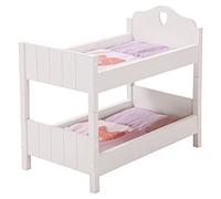 roba Letto a Castello per Bambole Fienchen - Divisibile in 2 Lettini per 2 Bambole - Biancheria da Letto con Motivo a Cuore Incluso - MDF Laccato Bianco