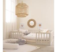 roba Letto Montessori a Pavimento 70 x 140 cm per Bambini - Con Rete a Doghe e Protezione Anticaduta - Concetto di Riposo a Livello del Pavimento per Bambini Piccoli - Stone Washed