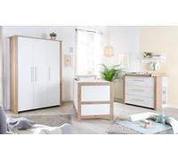 roba Malo - Set di 3 pezzi per cameretta dei bambini, 70 x 140 cm, con fasciatoio, armadio per bambini a 3 ante - Legno laccato bianco/legno di quercia Artisan