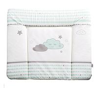 roba Materassino per Fasciatoio Happy Cloud - per Bambini e Neonati - 85 x 75 cm - Morbido e Idrorepellente - Rivestito in PU - Motivo con Nuvolette - Bianco e Verde