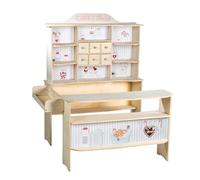 roba Negozio Giocattolo Café e Shop, con Accessori, Cassa, 6 cassetti, Bancone Laterale e bancone con Cassa, Legno Naturale, Bianco