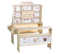 roba Negozio Giocattolo per Bambini Café e Shop - 6 Cassetti e Accessori Inclusi - Bancone Laterale e Bancone con Cassa - Stand di Vendita - Legno Naturale e Laccato Bianco