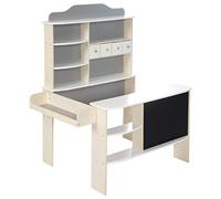 roba Negozio Giocattolo per Bambini - con 4 Cassetti, Lavagna, Bancone Frontale e Bancone Laterale - Gioco Olistico - Legno Laccato Bianco/Grigio