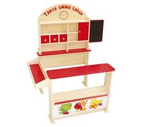 roba Negozio Giocattolo per Bambini Tante Emma - con Bancone - Lavagna - Bancone Laterale - Standi di Vendita - dai 3 Anni - Gioco Olistico - Legno Naturale / Rosso