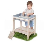 roba Outdoor + Tavolo da gioco "Tiny" con vasca da gioco, tavolo per sabbia e fango, in legno massiccio, mobili da giardino per bambini, a partire dai 18 mesi, naturale non trattato