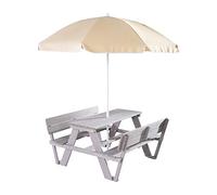 roba Panca con Schienale +Tavolo + Ombrellone - Resistente alle Intemperie - per Esterno e Giardino - 4 Posti - per Campeggio - Regalo di Compleanno, Natale, Pasqua - Legno Grigio