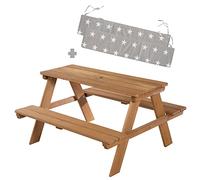 roba Panca con Tavolo per Bambini Picnic + Cuscini - per Esterno e Giardino - Resistente alle Intemperie - 4 Posti - per Campeggio - Motivo con Stelline - Legno Naturale